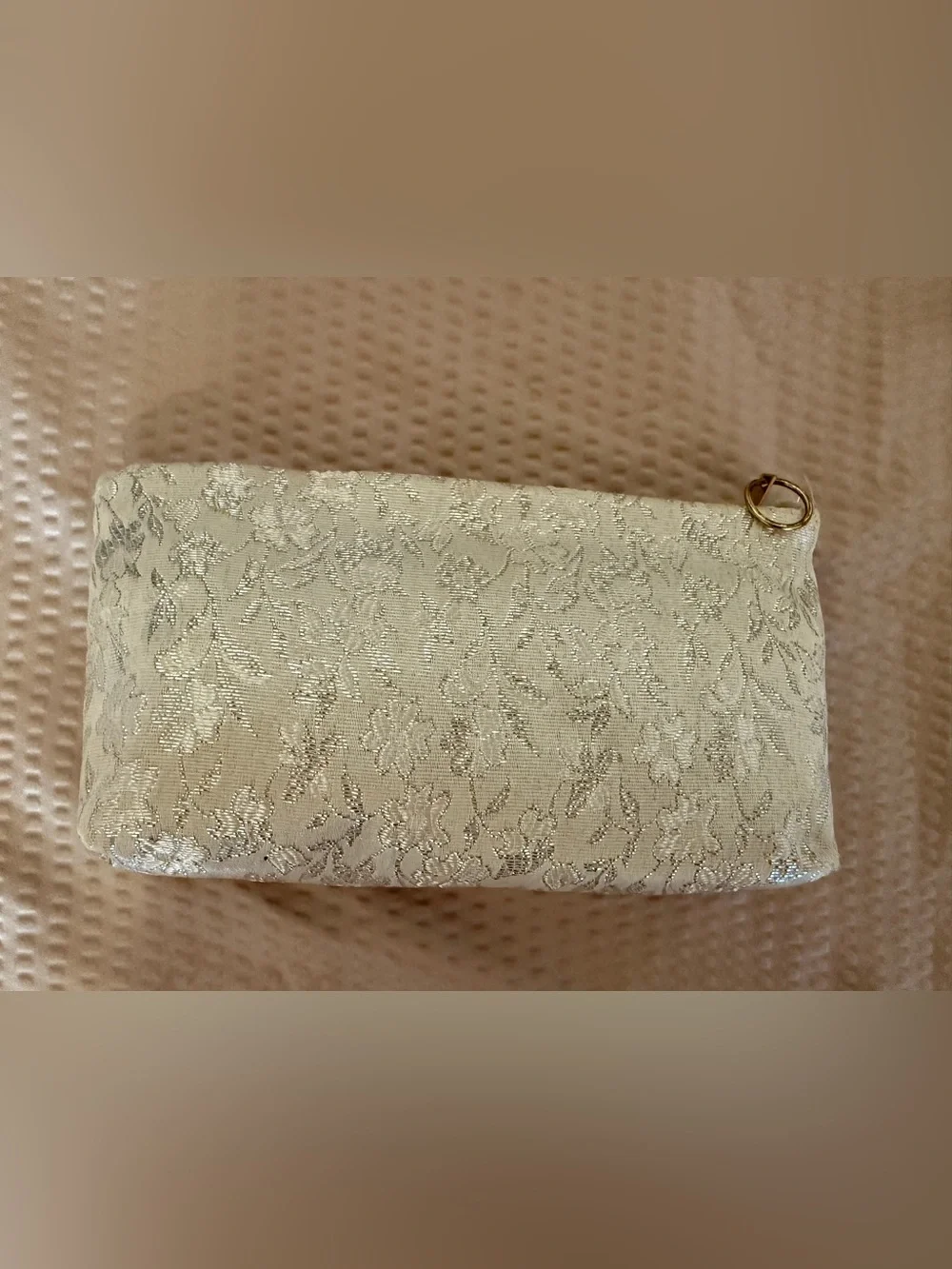 Vintage Ivory Silver Brocade Evening Clutch TRIO Ring Zipper